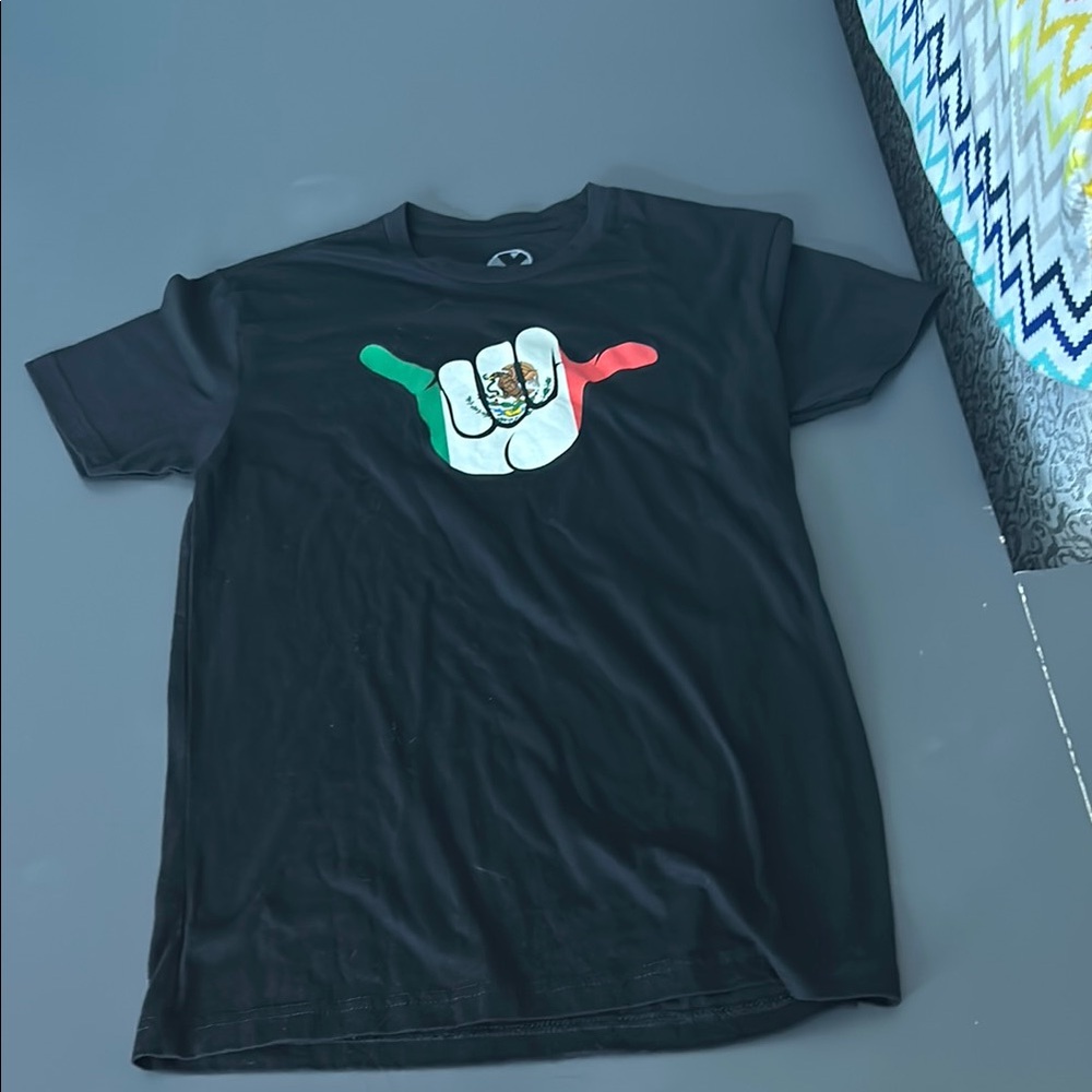 Black T-Shirt with Mexican Flag Hand Graphic